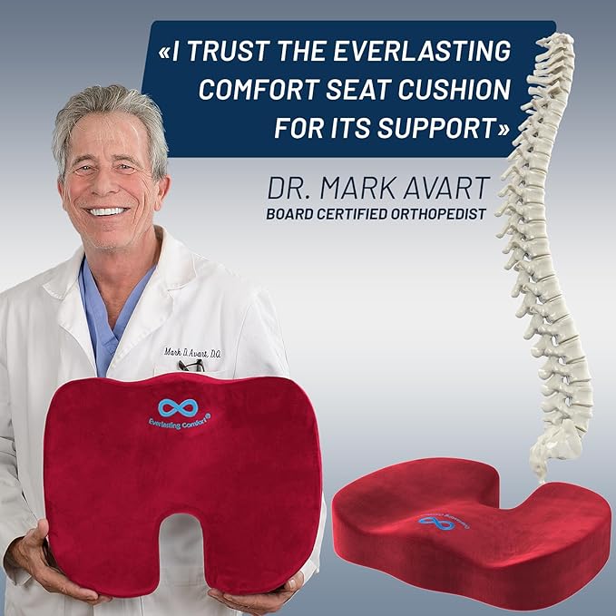 Everlasting Comfort Doctor Recommended Memory Foam Seat Cushion for Office Chairs & Car Seat - Ergonomic Office Desk Accessories for Tailbone Pain Relief, Sciatica & Back Support-DeskLoop Office