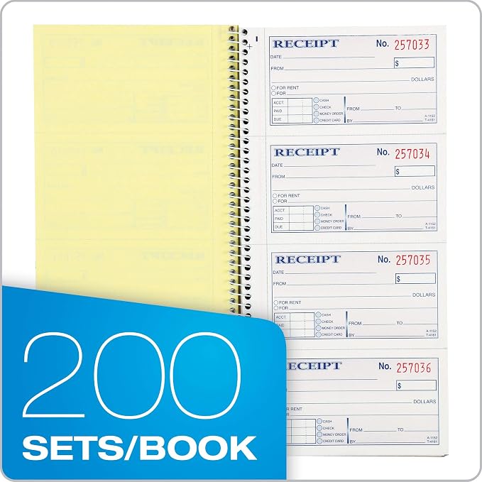 Adams Money and Rent Receipt Book, 2-Part Carbonless, 5-1/4" x 11", Spiral Bound - Image 2