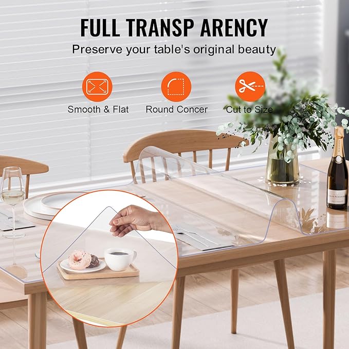 VEVOR Plastic Table Cover, 42 x 72 Inch 2.0 mm Thick Clear Rectangle PVC Desk - Image 5