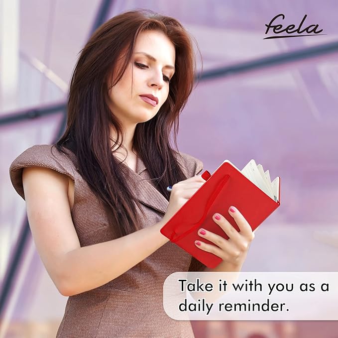 feela 5 Pack Journal Notebook Bulk for School, Hardcover Business Notebooks Classic Ruled Lined Journals with Pen Holder for Work Note Taking, with 5 Black Pens, 120 GSM, 5.1”x8.3”, A5, Red-DeskLoop Office