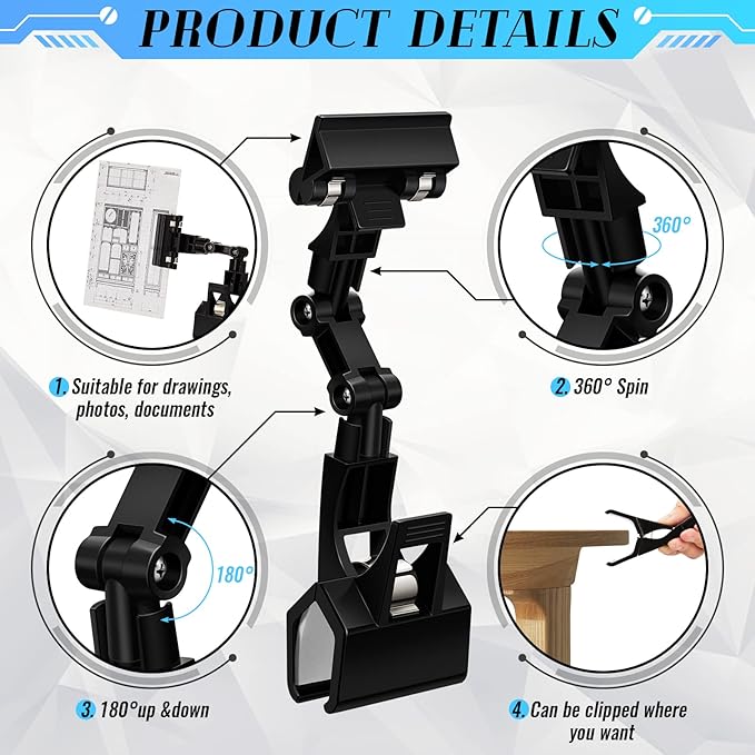 Pack of 4 Flexible Documents Holder Foldable Adjustable Copy Paper Holder Clip - Image 4