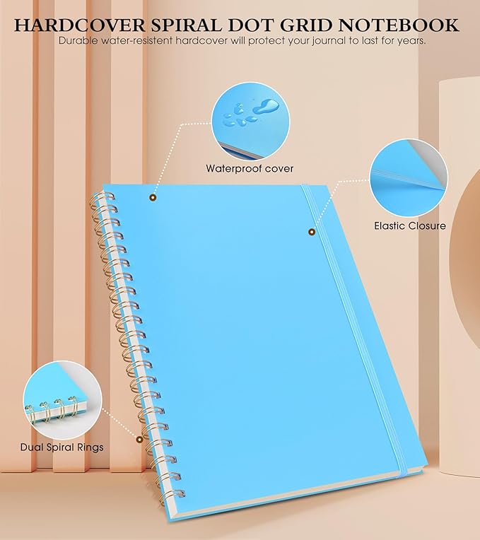 Dotted Notebook, Spiral Notebook Journal 8.5” x 11”, A4 Large Dot Grid Notebooks for Women Men, 100 GSM Dotted Paper, Plastic Hardcover Spiral Bullet Journals for Work School Sketching, Blue-DeskLoop Office