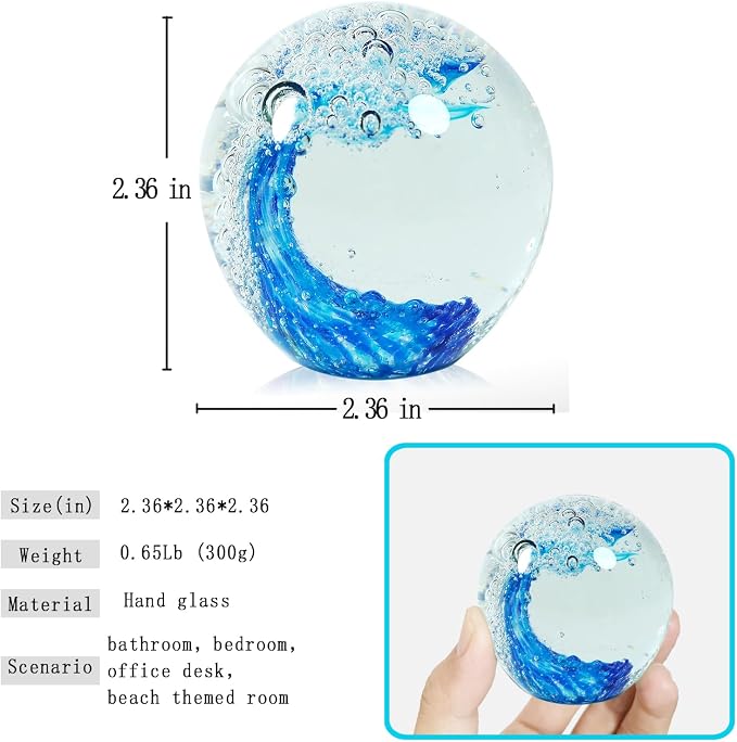 Hand Blown Glass Ocean Wave Paperweight - Image 3