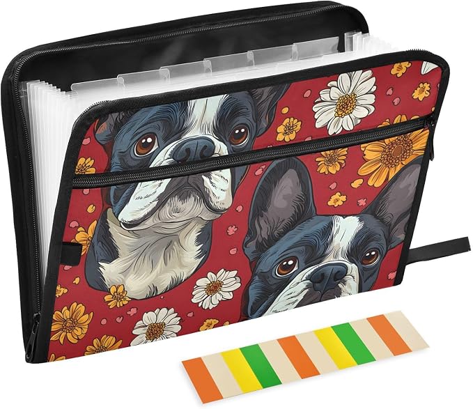 Purple Butterfly Grass Boston Terrier Dog Daisy Expanding File Folder Accordion by ALAZA