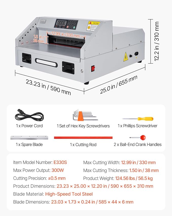 VEVOR Electric Paper Cutter, 300W Heavy Duty Paper Cutter Machine 11.8 in / 330 - Image 7