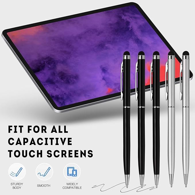 15 Pack Stylus Pens for Touch Screens Stylus Pen Compatible with Phone Tablets Kindle and Black Ink Ballpoint Pens-2 in 1 Stylists pens for Touch Screens (Silver & Black)-DeskLoop Office