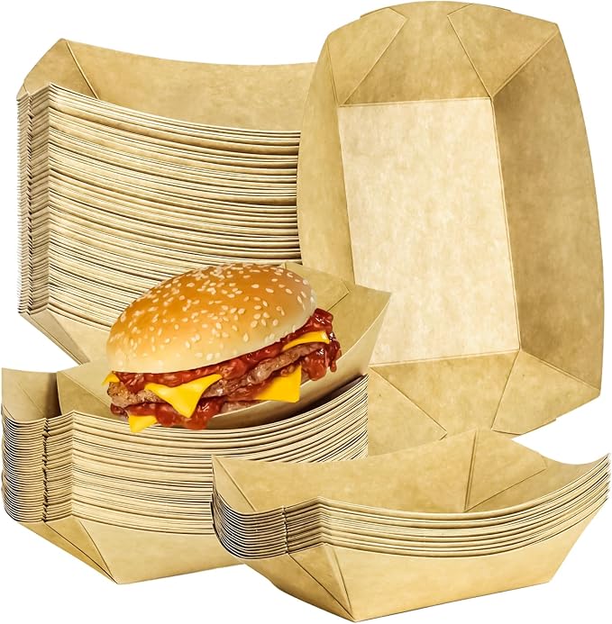 80 Pack 2Lb Paper Food Boat Trays Disposable Paper Boat Containers, Kraft Food by MotBach