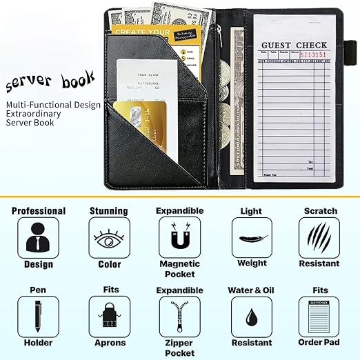 Server Book for Waitress with Everlasting Pencil, Money Pocket Leather Wallet - Image 4