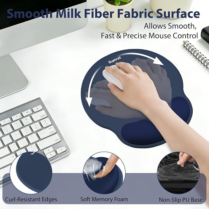 Sushret Mouse Pad and Keyboard Wrist Rest, 3-in-1 Gel Memory Foam Ergonomic - Image 3