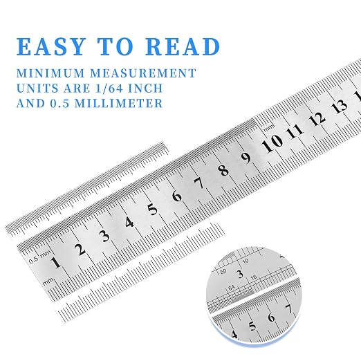 3 Pack Stainless Steel Ruler Set, 12 Inch Metal Rulers, Steel Rulers Metric - Image 4
