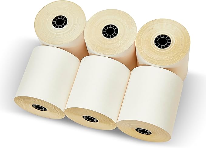 3" X 95' Two Ply Carbonless Rolls Compatible with Most Restaurant Kitchen Printers. (White/Canary - Pack of 50)-DeskLoop Office