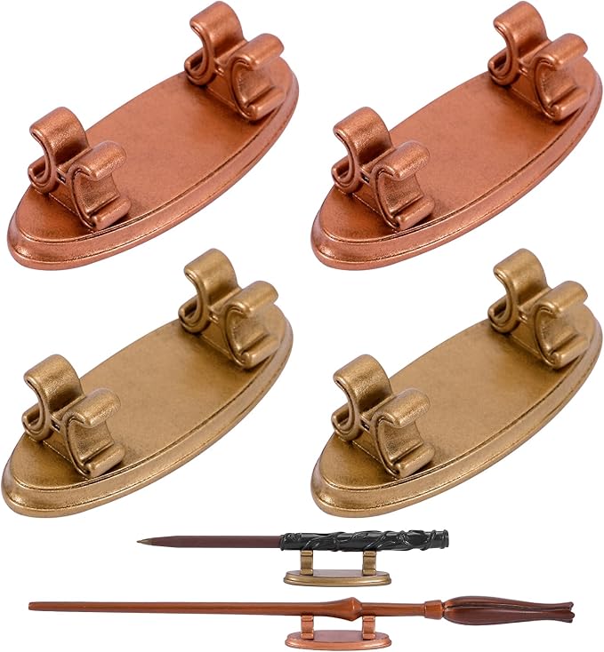 4PCS Resin Pen Holders Wizard Magic Wand Display Stands Mini Holders for Pencil Desk Decor Collection, 2.8'' L×1.1'' W× 0.9'' H, Gold & Rosegold-DeskLoop Office