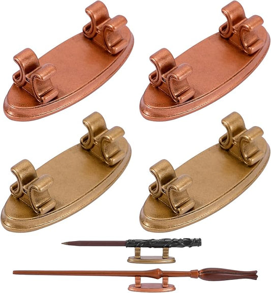 4PCS Resin Pen Holders Wizard Magic Wand Display Stands Mini Holders for Pencil Desk Decor Collection, 2.8'' L×1.1'' W× 0.9'' H, Gold & Rosegold-DeskLoop Office