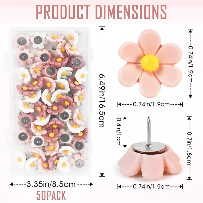 50Pcs Cute Flower Push Pins Decorative Floret Thumb Tacks | 3 pastel flower - Image 3