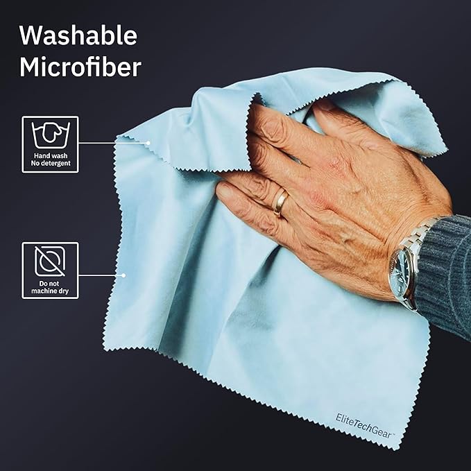 Elite Tech Gear 4-Pack Microfiber Cloth Set - 12"x12" Oversized Washable & Durable Wipes for Glasses, Lenses, Electronics & Screens - Glasses Cleaner Cloth