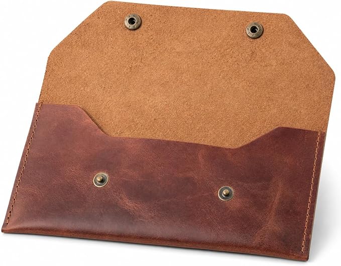 Genuine Leather Cash Envelope Wallet, Two Snap Money Pouch by ZEMARSLeatherGoods