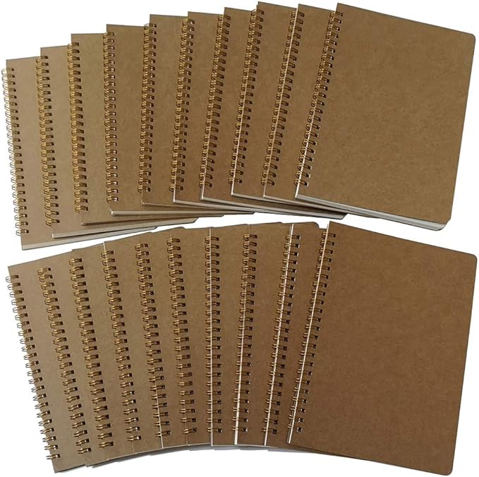YUREE Spiral Notebook A5/Softcover Spiral Journal, Dot Grid Pages, 50 Sheets (100 Pages), 8.45" x 5.8", Brown, 20 Pack-DeskLoop Office