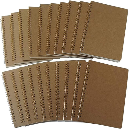 YUREE Spiral Notebook A5/Softcover Spiral Journal, Dot Grid Pages, 50 Sheets (100 Pages), 8.45" x 5.8", Brown, 20 Pack-DeskLoop Office