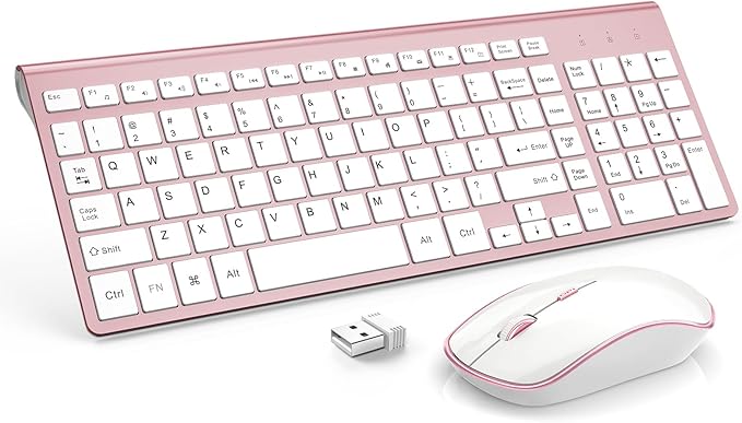 J JOYACCESS Wireless Keyboard Mouse Combo,Typewriter Keyboard Wireless, Portable Pink Wireless Keyboard for Computer/Laptop/Windows/Mac-DeskLoop Office