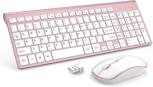 J JOYACCESS Wireless Keyboard Mouse Combo,Typewriter Keyboard Wireless, Portable Pink Wireless Keyboard for Computer/Laptop/Windows/Mac-DeskLoop Office