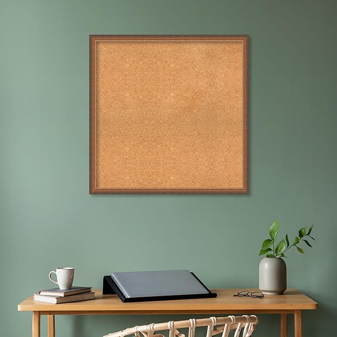 Amanti Art Natural Cork Board for Wall, 32x32 Vision Board with Bronze Frame, Large Corkboard Office Decor for Home Organization, Modern Corkboard Pinboard to Display Items for Home Organization in-DeskLoop Office