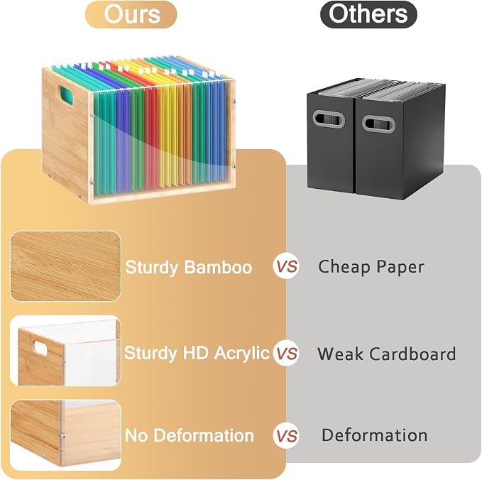 Sbanmao Clear Acrylic File Box Organizer, Bamboo Hanging Folder Storage Boxes - Image 3