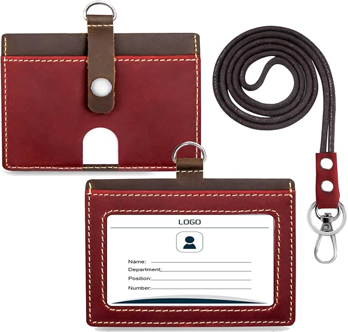Badge Holder: Boshiho Cowhide Leather ID Badge Card Holder by boshiho