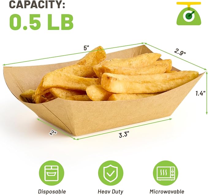 ZORRITA Small Paper Food Trays, 1/2 Lb, 200 Pack, Disposable | Mini Brown Paper - Image 2