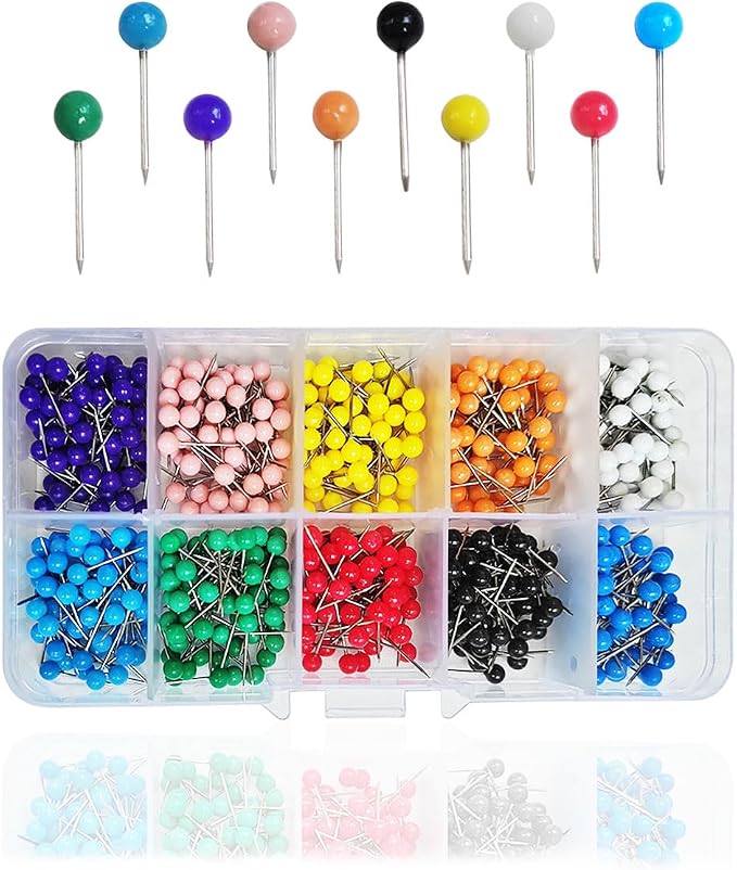 600 PCS Colored Push Pins Map Tacks, Colorful Round Push Pin, Map Tacks Marking by ZTEOFO