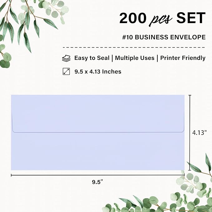 200 Pack #10 Business Envelopes, Self Seal Standard Lavender Envelopes - Image 2