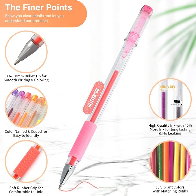 120 Pack Glitter Gel Pens Set, ZSCM 60 Colors Glitter Pens - Image 2