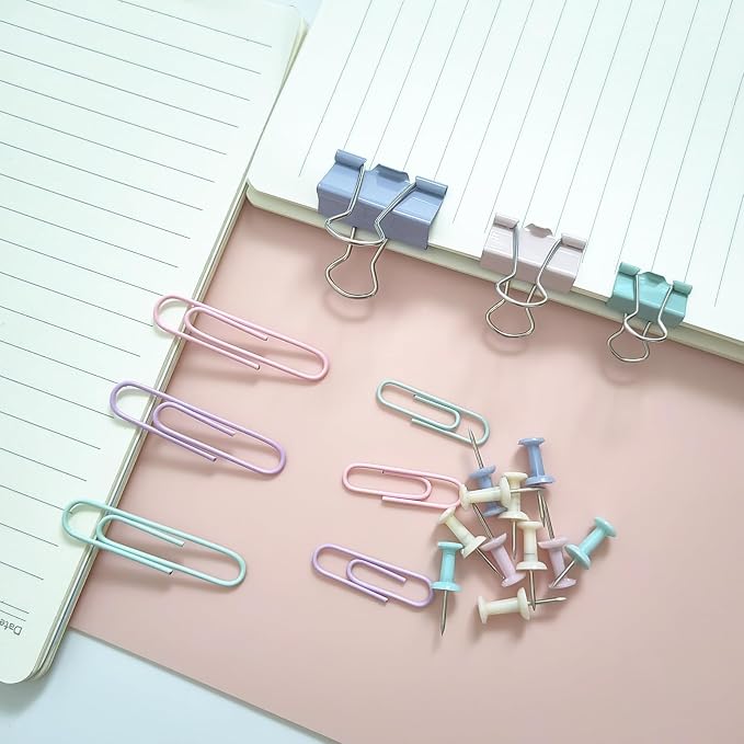 282 Pcs Colored Office Clips Set Binder Clips and Paper Clips Push Pin Colored - Image 5