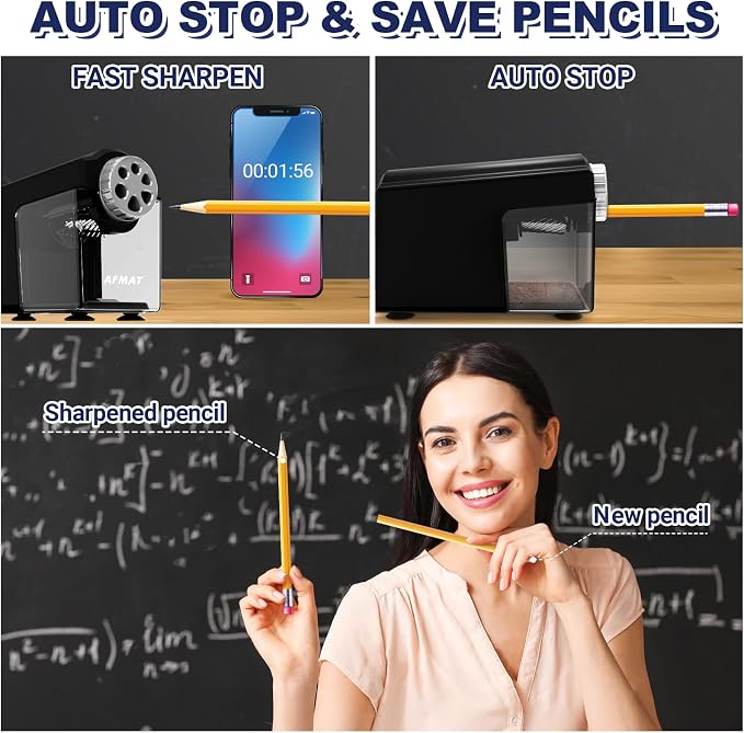 AFMAT Electric Pencil Sharpener Heavy Duty, 6-Hole Classroom Pencil Sharpener - Image 3