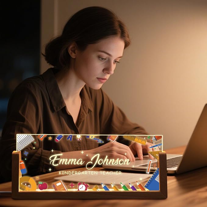 Custom Light Up Name Plate for Desk, Personalized LED Acrylic Name Sign - Image 4