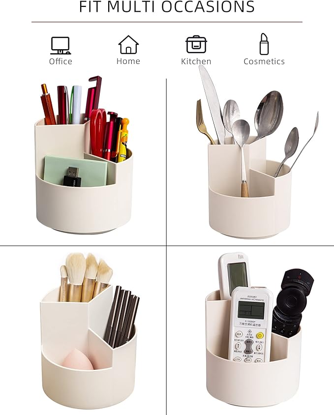 Desk Pencil Pen Holder, 3 Slots 360-Degree Spinning Organizers, Desktop Storage - Image 5