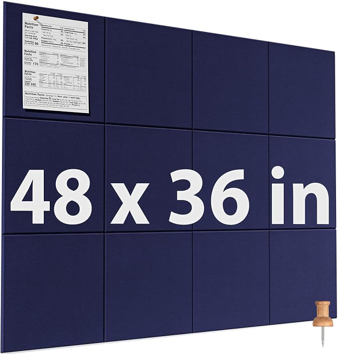 MaxGear Felt Bulletin Board 48" x 36", Dark Blue Felt Wall Tiles Wall Decor | by MaxGear