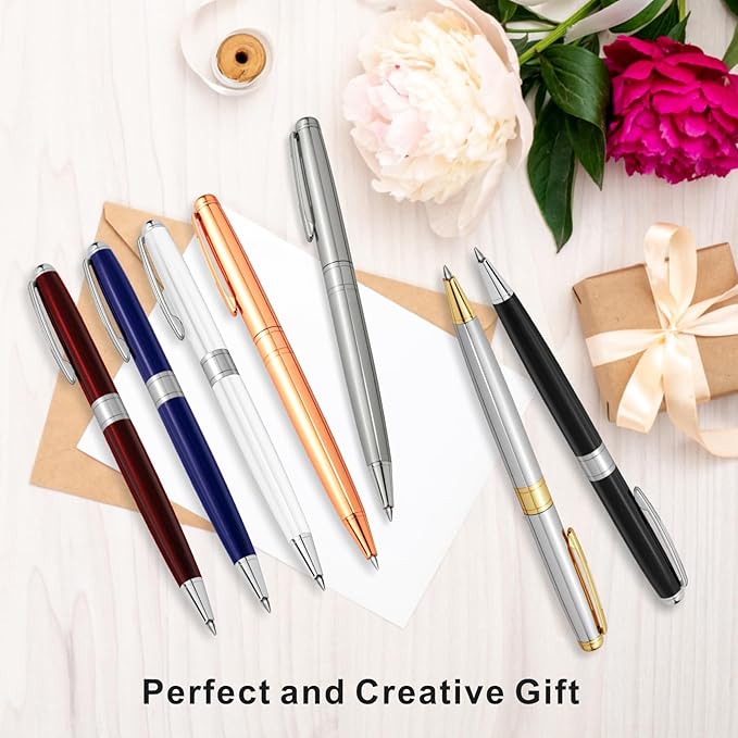 Cambond Ballpoint Pens White Pen - Fancy Pens Black Ink Pens for Journaling Men Gift Business Police Flight Attendant 1.0 mm Medium Point, 3 Pens with 3 Extra Refills (White)
