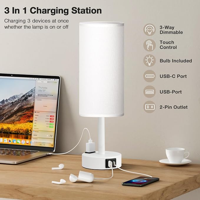Fenmzee Matte White Bedside Table Lamp - Image 2