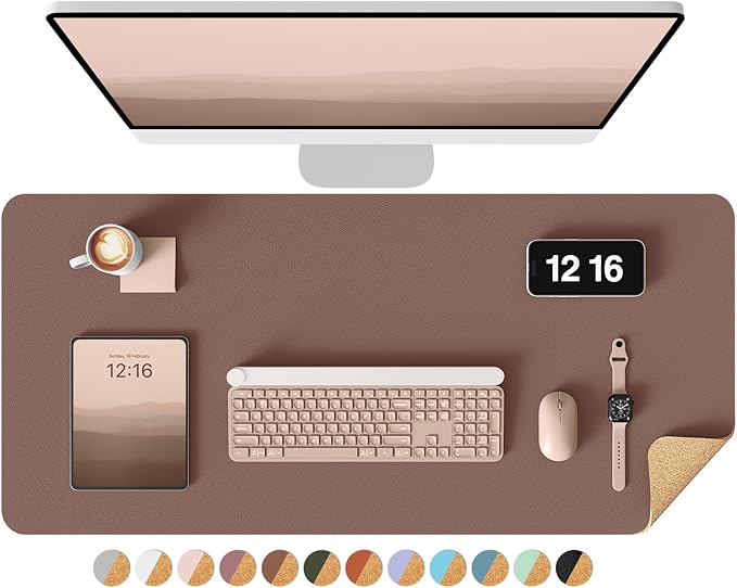 YSAGi Double-Sided Desk Pad, 35.4"x17"Leather Desk Mat, Eco Cork Desk Pad by YSAGi