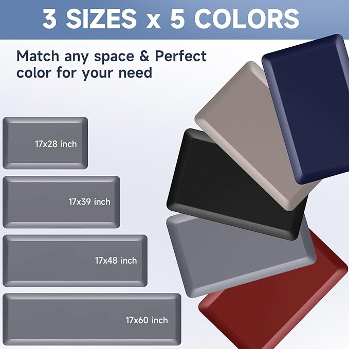 4/5 Inch Thick Kitchen Mat Anti Fatigue Mat Kitchen Rugs Kitchen Decor Non-Slip, Stain Resistant, Waterproof Kitchen Mats Desk Mat for Kitchen, Office, Workshop, Grey, 17'' x 60''-DeskLoop Office