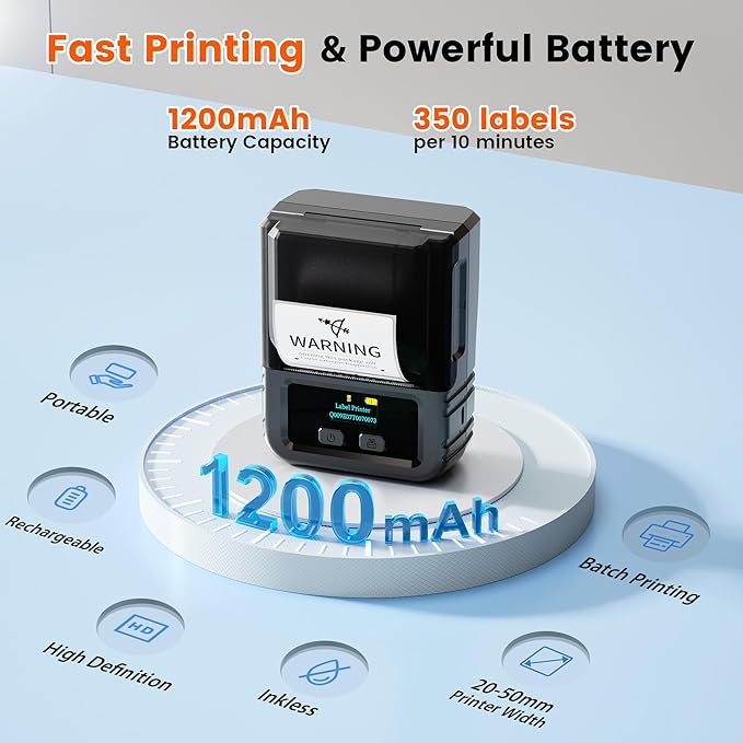 Phomemo M120 Label Maker, 2 Inch Bluetooth Thermal Label Printer with 3 Rolls Thermal Label(4030/4030/5030mm), Label Maker Machine for Small Business, Barcode, Address, Sticker Printer for Phone & PC-DeskLoop Office