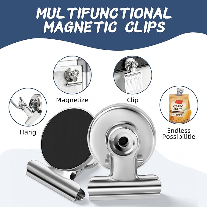 VNDUEEY 6 Pack Silver Refrigerator Magnets Fridge Magnets, Magnetic Clips - Image 2