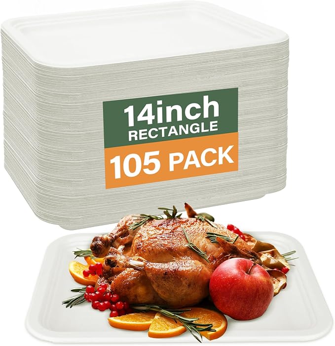 14 Inch Disposable Food Trays, 105 Pack | Disposable Serving Tray, Crawfish by BangShou