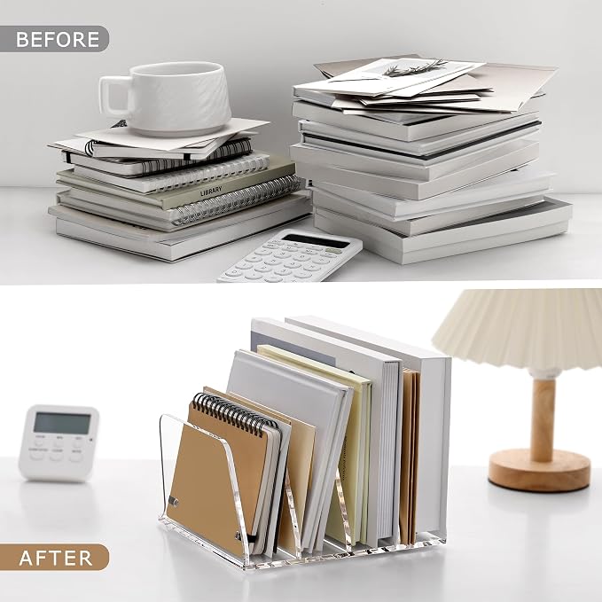 SANRUI Acrylic Mail Sorter Desktop Organizer, 4 Compartments Clear Small File - Image 8