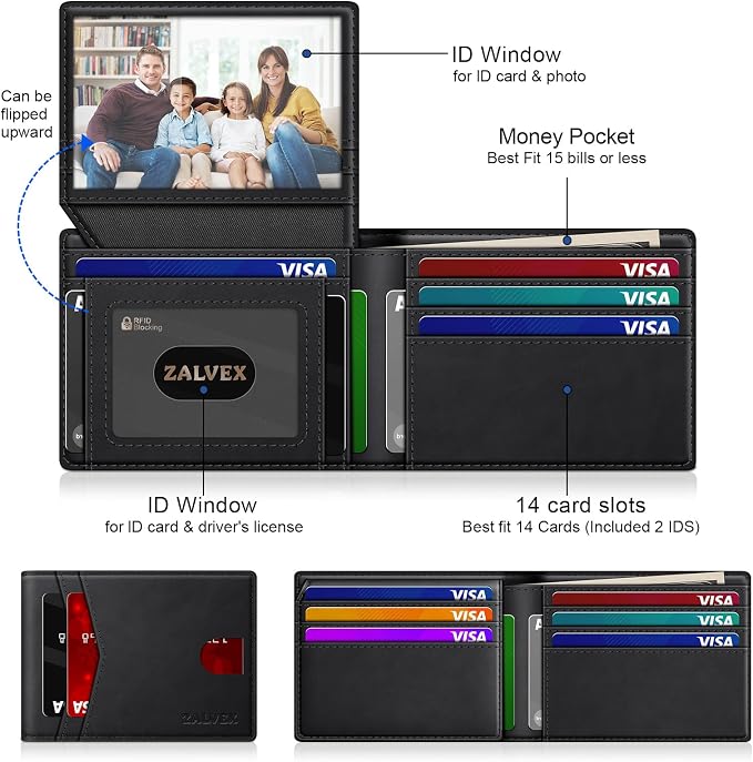 Wallet for Men Slim RFID Blocking Leather Credit Card Holder Wallet for 14 Cards - Image 2