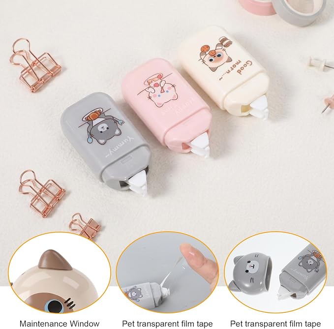 Mabor 3 PCS White Correction Tape Set, Cute Kawaii White Correction Cat Tape - Image 3