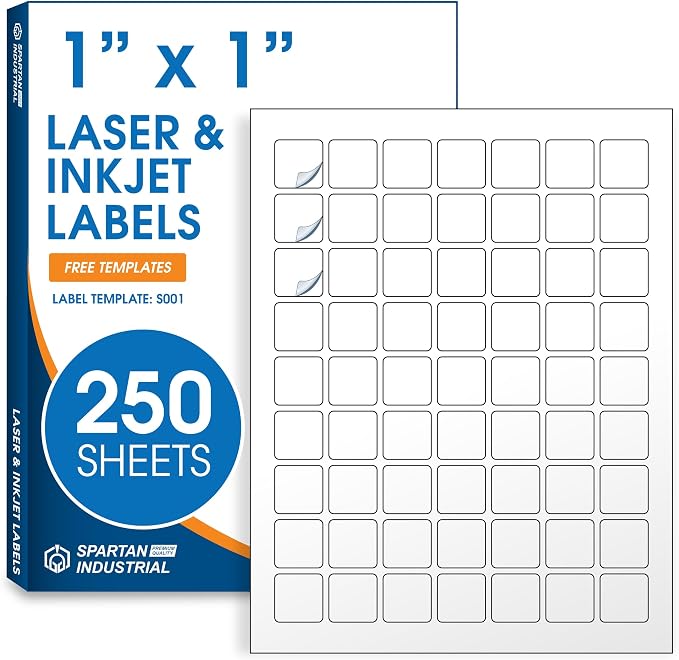 1" X 1" Matte White Printable Labels Custom Stickers, Logo and Barcode Stickers by SpartanIndustrial