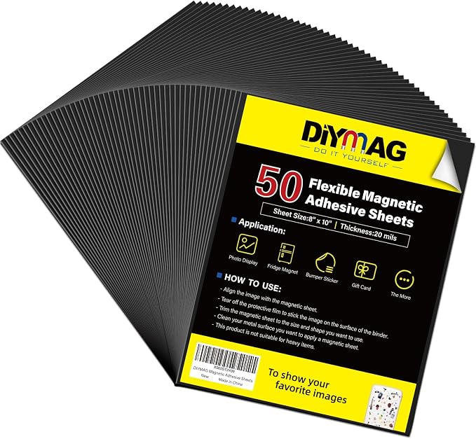 DIYMAG Magnetic Adhesive Sheets Photo Mat, |8" x 10"|, 50 Pack Magnetic Sheets by DIYMAG