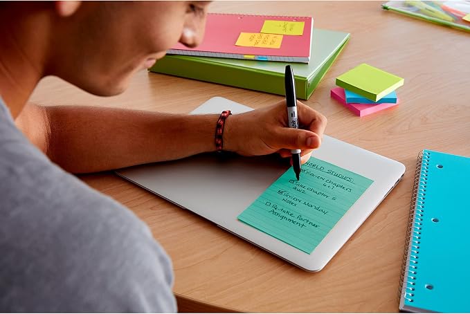 Post-it Super Sticky Notes, 4 x 6 in, Supernova Neons, 5 Lined Pads | School - Image 10