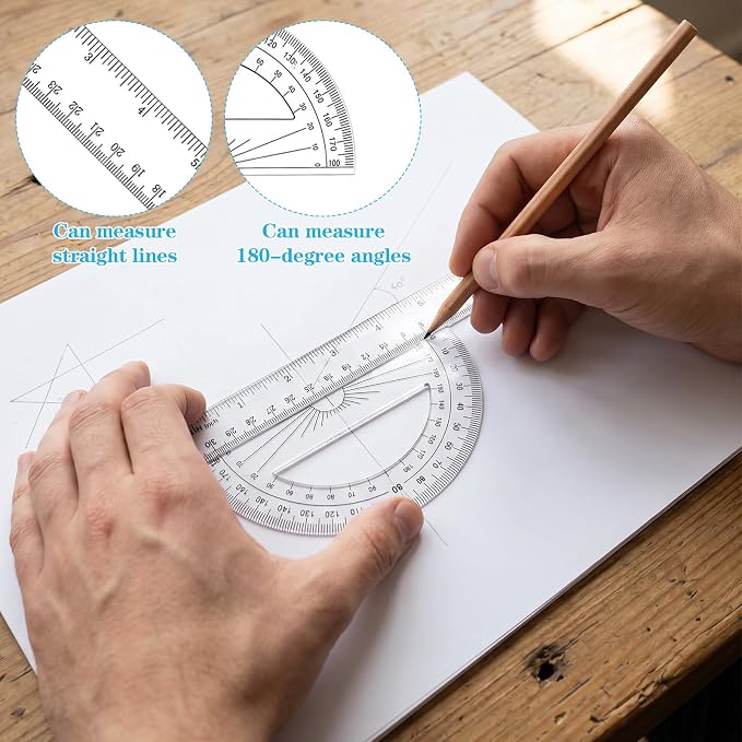 Protractor and Compass Set Plastic 12in Ruler Measuring Tool - Image 6